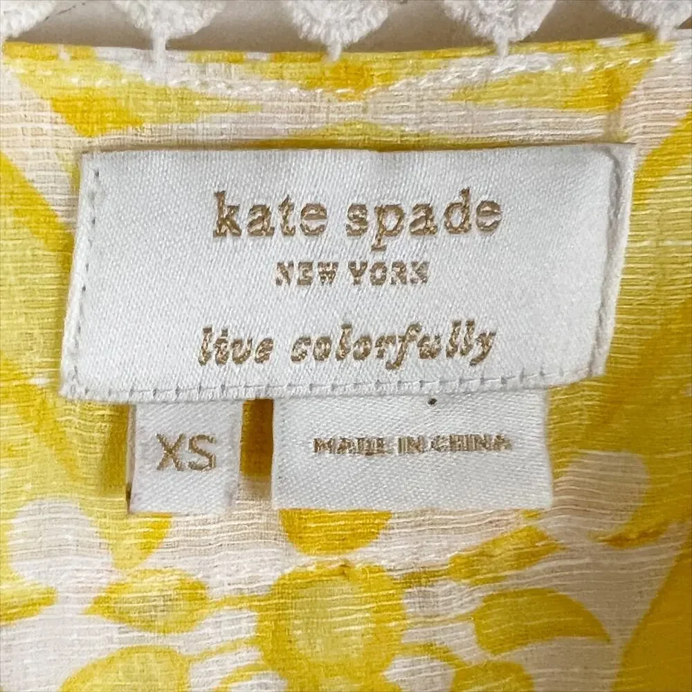 Kate Spade Yellow Pineapple Print Linen and Silk Blend Tunic Dress Size XS